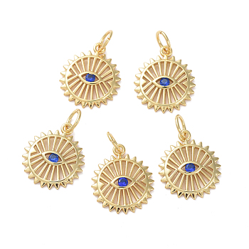 Brass Micro Pave Cubic Zirconia Charms, Long-Lasting Plated, Flower with Blue Eye, Real 18K Gold Plated, 12.1x14.2x1.8mm, Hole: 3.7mm