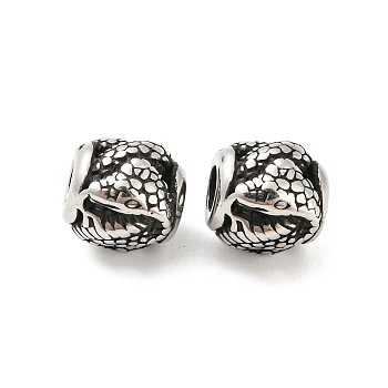 316 Surgical Stainless Steel  Beads, Snake, Antique Silver, 10.5x10mm, Hole: 4mm
