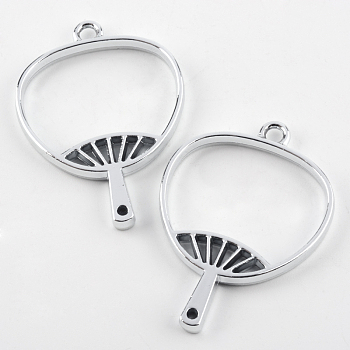 Rack Plating Alloy Fan Open Back Bezel Pendants, For DIY UV Resin, Epoxy Resin, Pressed Flower Jewelry, Hollow, Cadmium Free & Nickel Free & Lead Free, Silver Color Plated, 42x30x3.5mm, Hole: 3mm