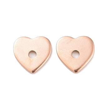 Ion Plating(IP) 304 Stainless Steel Beads, Heart, Rose Gold, 8x8x1mm, Hole: 1.5mm