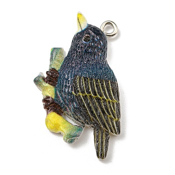 Opaque Resin Pendants, Bird Charms with Platinum Tone Iron Loops, Colorful, 32.5x23x5.5mm, Hole: 2mm