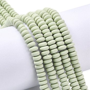 Handmade Polymer Clay Beads Strands, for DIY Jewelry Crafts Supplies, Flat Round, Pale Green, 6~7x3mm, Hole: 1.5mm, about 113~116pcs/strand, 15.55 inch~16.14 inch(39.5~41cm)