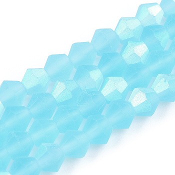 Imitate Austrian Crystal Bicone Frosted Glass Beads Strands, Grade AA, Faceted, Sky Blue, 4x4mm, Hole: 1mm, about 82~85pcs/strand, 12.01~12.2 inch(30.5~31cm)