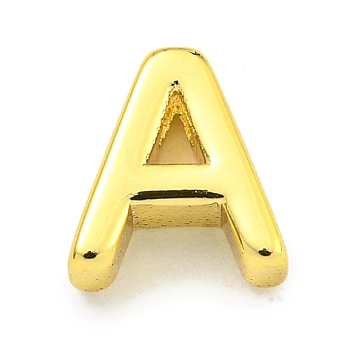Brass Beads, Real 18K Gold Plated, Letter A, 8x7.5x3mm, Hole: 1.8x1mm