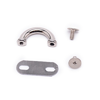 Aluminum Alloy Bag Hanger D Buckles, with Iron Screws & Shim, Bag Replacement Accessories, Platinum, 0.75~2.55x0.75~1x0.07~0.65cm, Hole: 2.5mm and 6x3mm, 4pcs/set