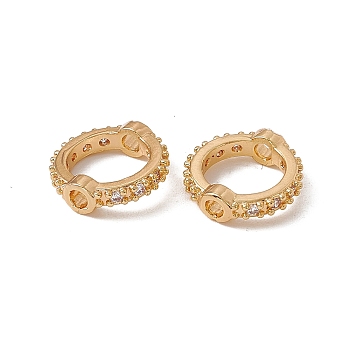Brass Micro Pave Cubic Zirconia Bead Frames, Long-Lasting Plated, Ring, Real 18K Gold Plated, 12.5x12x4mm, Hole: 1.8mm