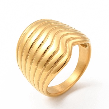 Ion Plating(IP) 304 Stainless Steel Finger Rings for Women Men, Striped Wide Band Rings, Real 18K Gold Plated, Inner Diameter: 17mm, 3~18.5mm