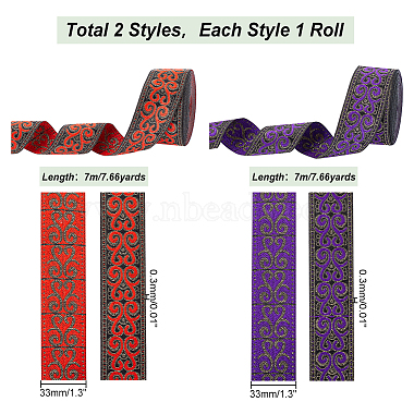 Elite 2Pcs 2 Colors Ethnic Style Embroidery Polyester Ribbons(OCOR-PH0003-91)-2