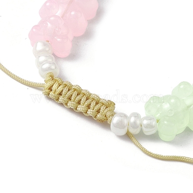 Adjustable Acrylic Bear & Glass Pearl Braided Bead Bracelets(BJEW-JB10100)-3