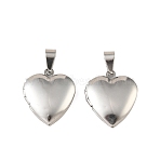 316 Stainless Steel Locket Pendants, Heart Charm, with 304 Stainless Steel Snap on Bails, Stainless Steel Color, 22.5x19.5x5.5mm, Hole: 6.5x3.5mm, Inner Diameter: 14x13mm(STAS-K321-12A-P)