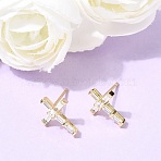 Cross Brass Micro Pave Clear Cubic Zirconia Stud Earrings, Cadmium Free & Lead Free, Long-Lasting Plated, Rack Plating, Real 18K Gold Plated, 13.5x9.5mm(EJEW-C186-18G-02)