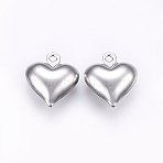 Tarnish Resistant 304 Stainless Steel Charms, Puffed Heart, Stainless Steel Color, 13x11.5x4.5mm, Hole: 1.2mm(X-STAS-E438-19P)