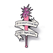 Pink Cartoon Enamel Pin, Word If A Creep Hits On You Hit Them Back Alloy Feminism Badge for Backpack Clothes, Baseball Pattern, 40.64x22.86mm(GIPO-PW0001-009D)