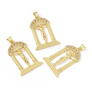 Rack Plating Brass Micro Pave Clear Cubic Zirconia Pendants, Long-Lasting Plated, Cadmium Free & Lead Free, Arch with Jesus, Real 18K Gold Plated, 35x24x3.5mm, Hole: 4x3.5mm(ZIRC-I058-18G)