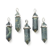 Natural Kambaba Jasper Pendants, with Platinum Tone Brass Findings, Bullet, 39.5x12x11.5mm, Hole: 4.5x2.8mm(G-M378-01P-A23)