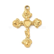 Ion Plating(IP) 304 Stainless Steel Pendant Cabochon Settings, Cross, Real 18K Gold Plated, 30.5x20x3mm, Hole: 1.8mm, tray: 4x4mm(STAS-M082-03G)