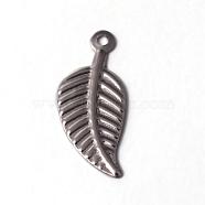 304 Stainless Steel Charms, Leaf, Stainless Steel Color, 14x6x0.5mm, Hole: 0.5mm(STAS-O092-03)