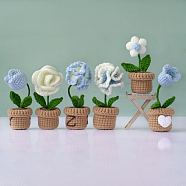 DIY Pot Flower Display Doll Decoration Crochet Kit, Including Cotton Thread, Crochet Hook Needle, Knit Needle, Locking Stitch Marker, Light Sky Blue, 11cm(SENE-PW0003-081C)