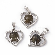 Natural Labradorite Pendants, Heart Charms, with Platinum Tone Brass Findings, Cadmium Free & Nickel Free & Lead Free, 21.5x19.5x7.5~8mm, Hole: 7.5x5mm(G-P484-04P-06)