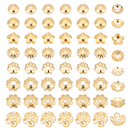 PandaHall Elite 160Pcs 8 Style 304 Stainless Steel Bead Caps, Mixed Shapes, Golden, 4~8x1~3mm, Hole: 0.8~2.1mm, 20pcs/style(STAS-PH0004-45)