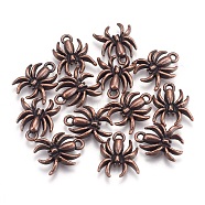 Alloy Pendants, Spider, Lead Free and Cadmium Free, Red Copper, about 18mm long, 14mm wide, 3mm thick, hole: 2mm(EA8748Y-R)