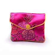 Chinese Style Rectangle Cloth Zipper Pouches, with Flower Pattern and Snap Button, Medium Violet Red, 6.5x7.5cm(CON-PW0001-091A-04)