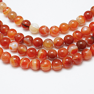 Natural Red Agate Bead Strands, Dyed, Round, Chocolate, 8mm, Hole: 1mm, about 45pcs/strand, 14 inch(X-G-G880-05-8mm)
