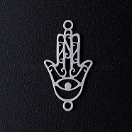 201 Stainless Steel Links connectors, Hamsa Hand, Stainless Steel Color, 23.5x13x1mm, Hole: 1.5mm(STAS-T049-T652-1)