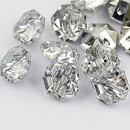 2-Hole Taiwan Acrylic Rhinestone Octagon Buttons, Faceted & Silver Plated Pointed Back, White, 11x10x6mm, Hole: 1mm(BUTT-F016-10mm-02)