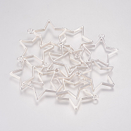 Rack Plating Alloy Star Open Back Bezel Pendants, For DIY UV Resin, Epoxy Resin, Pressed Flower Jewelry, Hollow, Cadmium Free & Nickel Free & Lead Free, Matte Silver, 35x32.8x3.5mm, Hole: 3mm(PALLOY-S047-40B-FF)