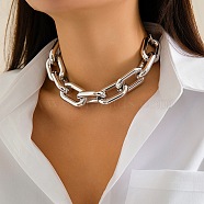 Chunky Aluminum Cable Chain Necklaces for Women, Platinum, 10.75 inch(27.3cm)(NJEW-K261-01A-P)