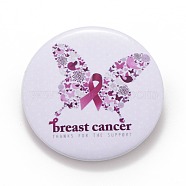 Breast Cancer Awareness Month Tinplate Brooch Pin, Pink Flat Round Badge for Clothing Bags Jackets, Platinum, Butterfly Pattern, 44x7mm(JEWB-G016-01P-03)