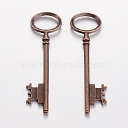 Tibetan Style Alloy Skeleton Key Large Pendants, Lead Free & Cadmium Free, Red Copper, 80x23x3mm, Hole: 12x18mm(TIBEP-S105-R-RS)