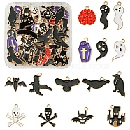 60Pcs 15 Styles Halloween Theme Alloy Enamel Pendants, Mixed Shapes, Mixed Color, 16~23.5x12.5~19.5x1.5mm, Hole: 1.6~1.8mm, 4pcs/style(FIND-FS0002-89)