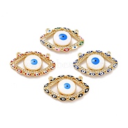 Brass Micro Pave Clear Cubic Zirconia Pendants, with Resin, Real 18K Gold Plated, Evil Eye, Mixed Color, 17x26x4mm, Hole: 1.2mm(ZIRC-A021-02G)