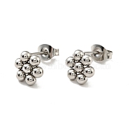 201 Stainless Steel Flower Stud Earrings with 304 Stainless Steel Pins for Women, Stainless Steel Color, 9x8mm, Pin: 0.7mm(EJEW-C033-01P)
