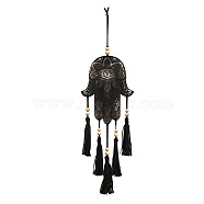 Bohemian Wooden Hamsa Hand with Tassel Pendant Decorations, for Home Wall Hanging Ornaments, Black, 490x170mm(PW-WG49944-01)