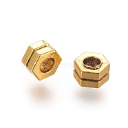 Tibetan Style Alloy Beads, Hexagon, Antique Golden, 6x7x4mm, Hole: 3mm(PALLOY-E565-01AG)