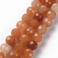Natural Red Aventurine Beads Strands, Round, Faceted, 8mm, Hole: 1.2mm, about 49~50pcs/strand, 15.35 inch(39cm)(G-S362-116E)