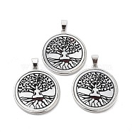 Natural White Shell Pendants, Platinum Plated Brass Flat Round Charms, Tree of Life, 30x27x3mm, Hole: 4x6mm(SHEL-G017-01P-04)