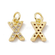 Real 18K Gold Plated Brass Micro Pave Clear Cubic Zirconia Charms, with Jump Ring, Letter.X, 11x7x2.5mm, Hole: 3.4mm(KK-E068-VB452-X)