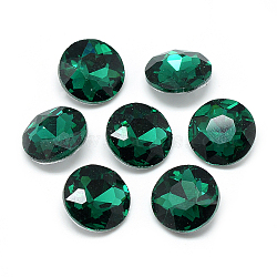 Pointed Back Glass Rhinestone Cabochons, Back Plated, Faceted, Flat Round, Sea Green, 14x5.8mm(RGLA-T029-14mm-16)