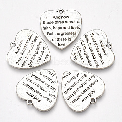 Tibetan Style Alloy Quote Pendants, Heart with Word, Antique Silver, 25x24x1.5mm, Hole: 1.8mm(X-PALLOY-S177-20)