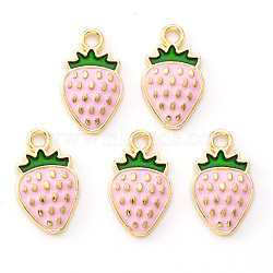 Light Gold Plated Alloy Enamel Pendants, Strawberry, Pearl Pink, 16.8x10x1.5mm, Hole: 1.8mm(ENAM-R136-20A)