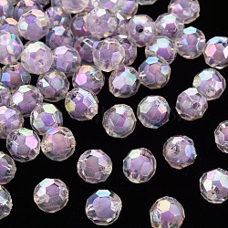 Transparent Acrylic Beads, Bead in Bead, AB Color, Faceted, Round, Lilac, 9.5x9.5mm, Hole: 2mm(X-TACR-S152-04B-SS2114)