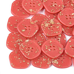 4-Hole Cellulose Acetate(Resin) Buttons, Square, Tomato, 26.5x27.5x3.5mm, Hole: 2mm(BUTT-S023-10B-04)