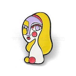 Abstract Lady Enamel Pins, Alloy Brooch for Backpack Clothes, Yellow, 30x19mm(JEWB-R001-02EB-01)