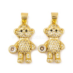 Brass Micro Pave Cubic Zirconia Pendants, Real 18K Gold Plated Bear Charms, Clear, 24x14x4.5mm, Hole: 5x3.5mm(KK-E108-22G)