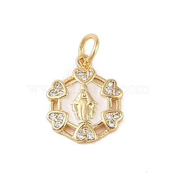 Brass Micro Pave Clear Cubic Zirconia Pendants, with Enamel and Jump Ring, Real 18K Gold Plated, Flower, 14.5x11.5x2mm, Hole: 3mm(KK-E111-31L-G)