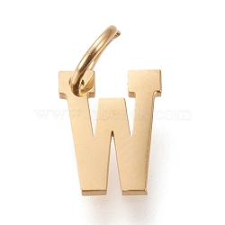 304 Stainless Steel Pendants, with Jump Rings, Manual Polishing, Golden, Letter.W, 10x8x1mm, Hole: 4.5mm(STAS-M276-A10)